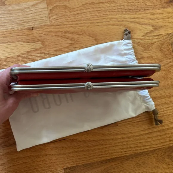 Red Leather Clutch with Silver Frame - Picture 2 of 4